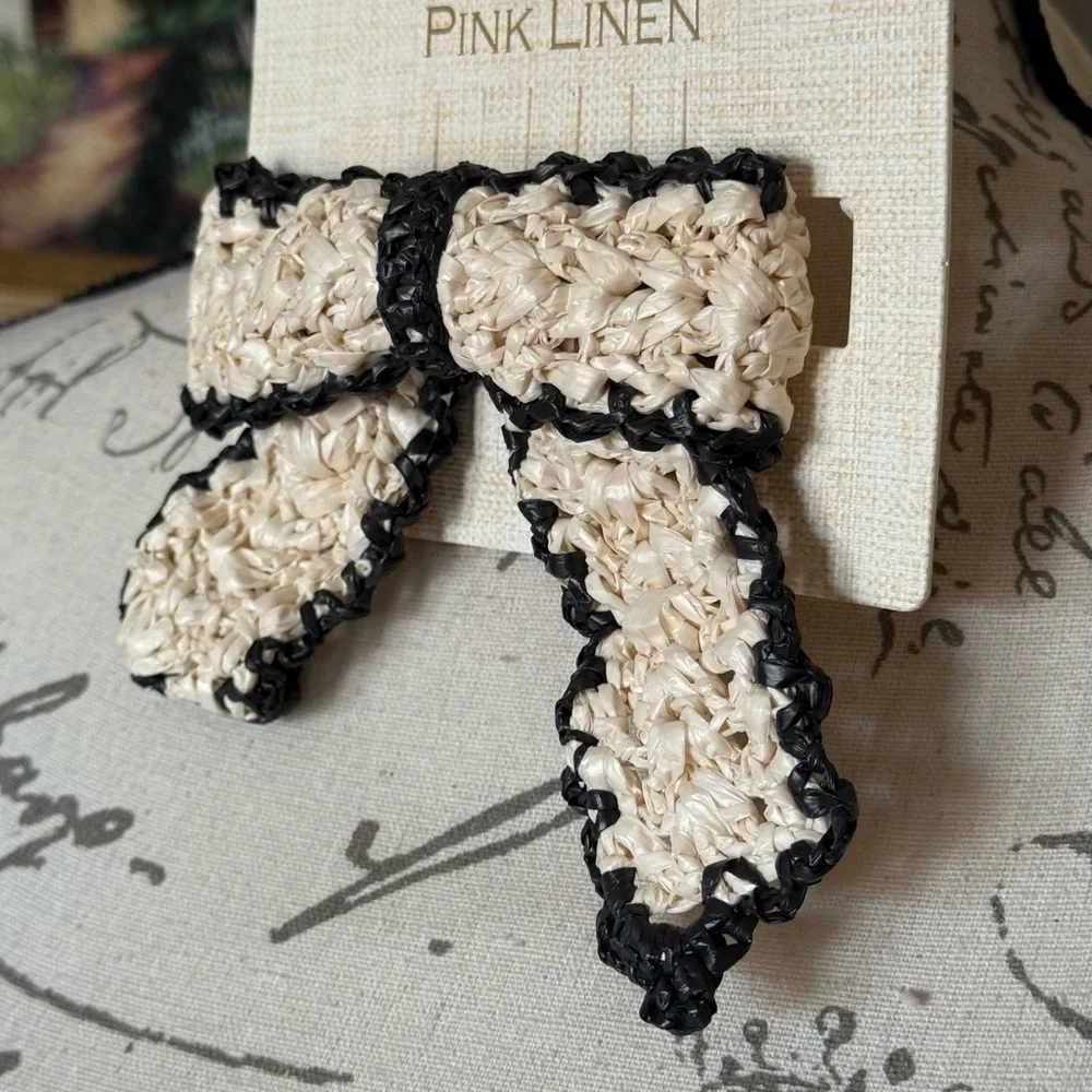 Handwoven Cream and Black Bow Hair Clip